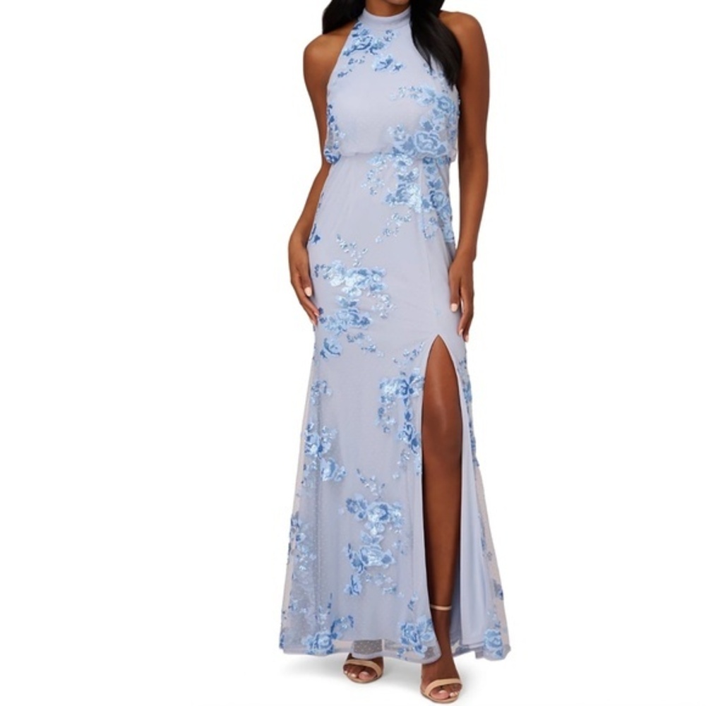Adrianna Papell - Sleeveless Floral Sequin Lightweight Mesh Gown